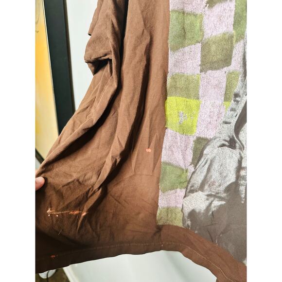 DAYDREAMER Women's Chocolate Brown Kurt Cobain Checkered Top T-Shirt One Size - Picture 4 of 9